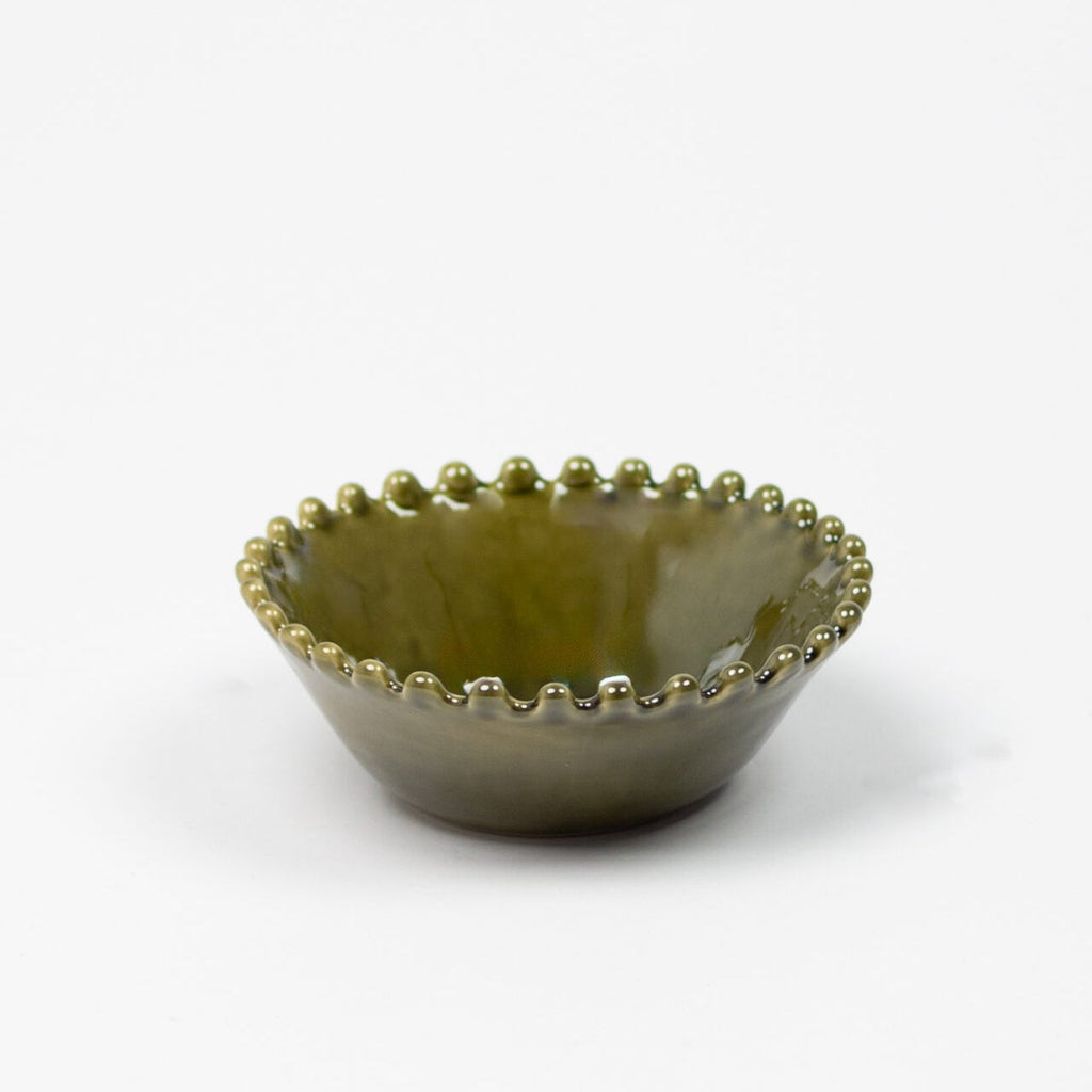 greige Scalloped Edge Stoneware Bowl - Green