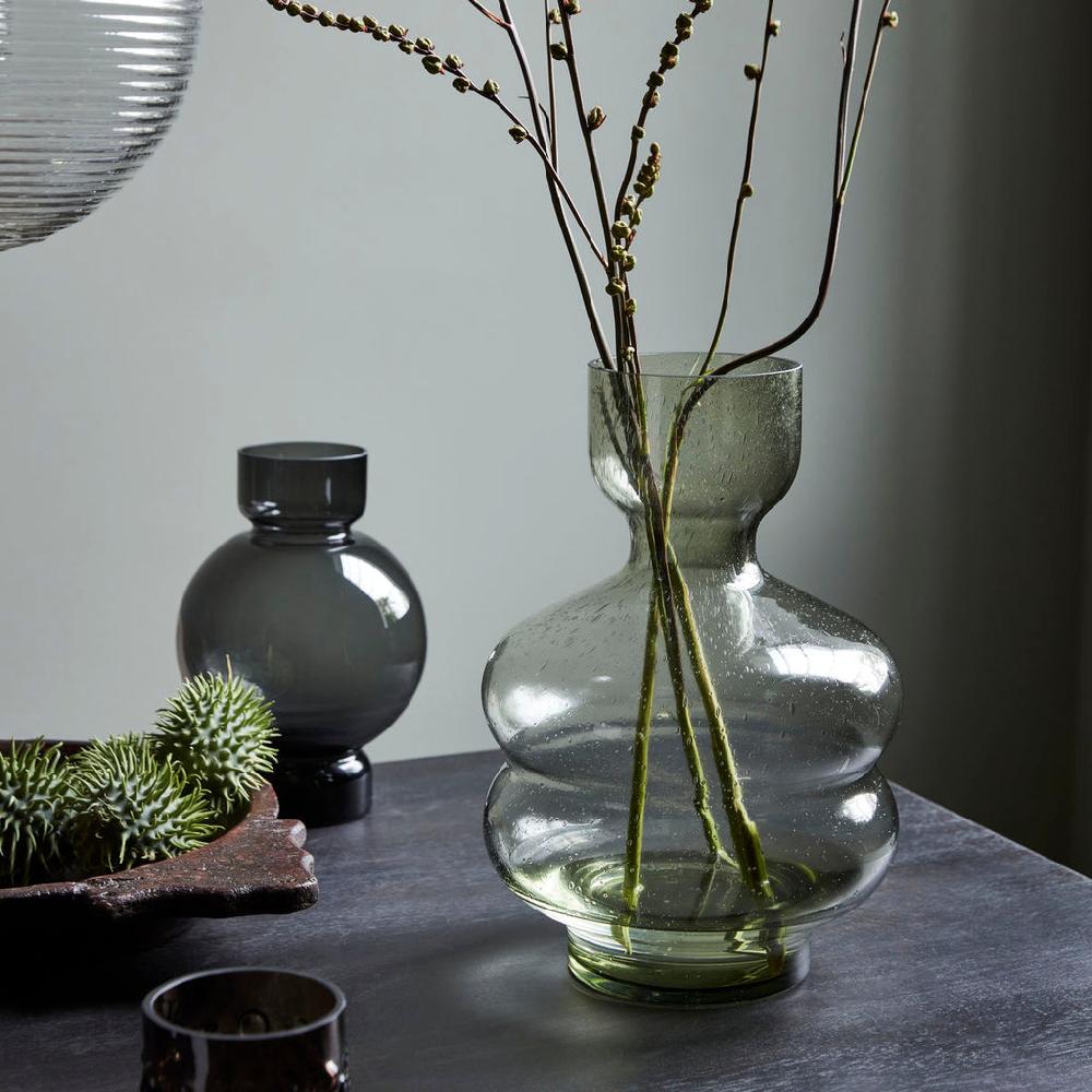 Greige Sculptural Bubble Glass Vase - Green