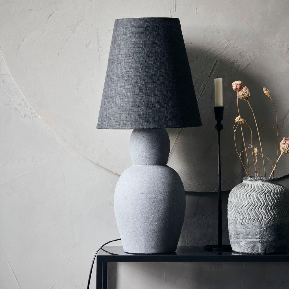 greige Sculptural Table Lamp with Linen Shade - Grey