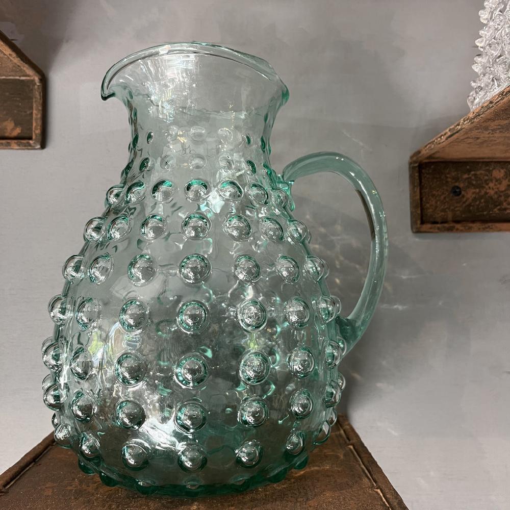 greige Sea Green Glass Bubble Pitcher