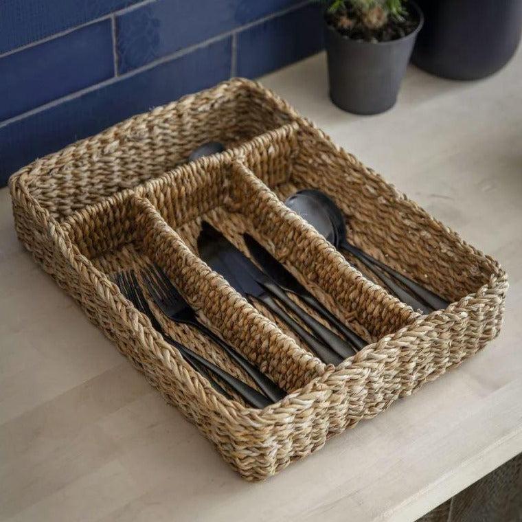 greige Seagrass Cutlery Tray
