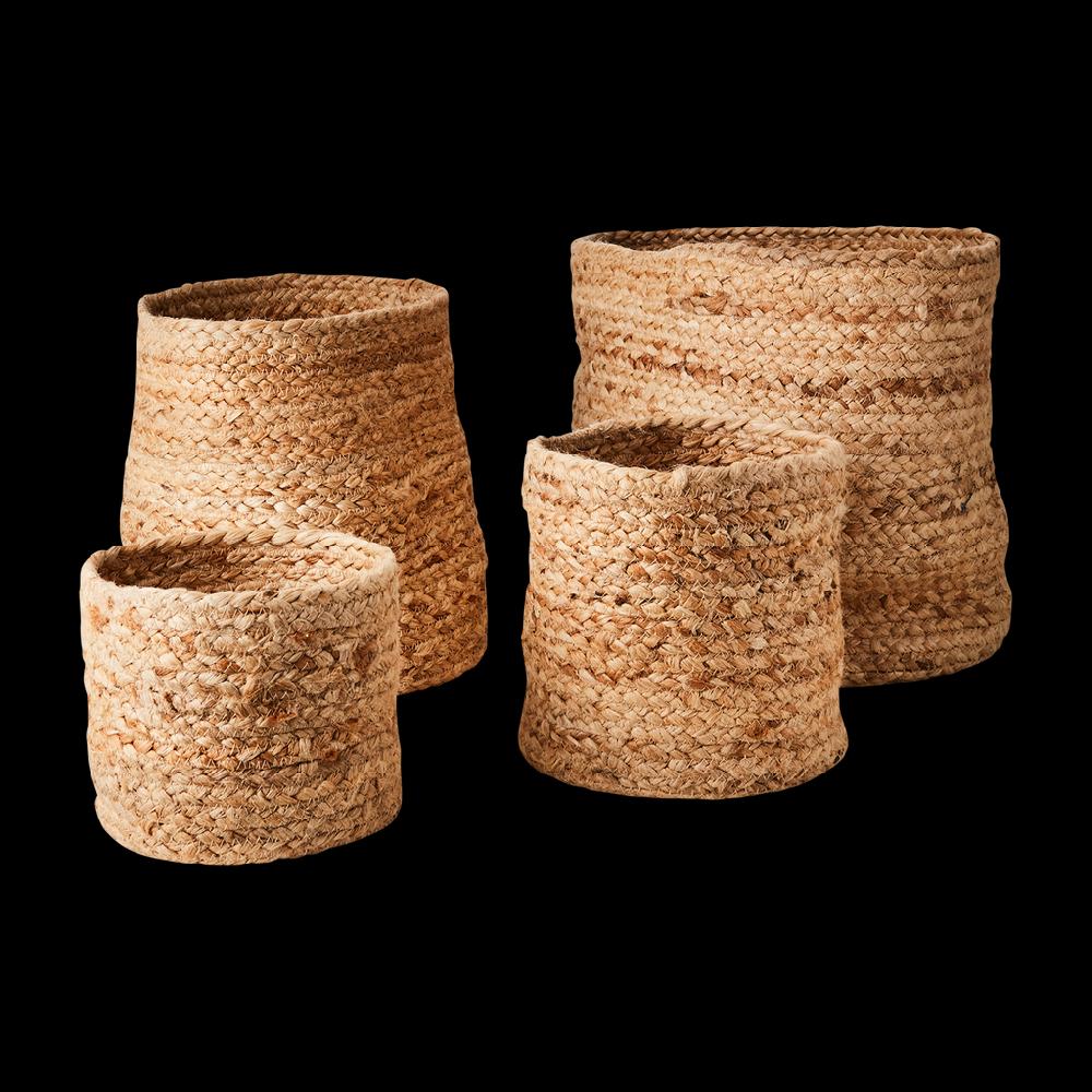 greige Set of Four Handwoven Natural Jute Baskets