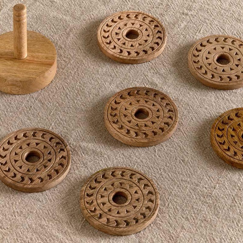 Greige Set Of Six Etched Mango Wood Coasters