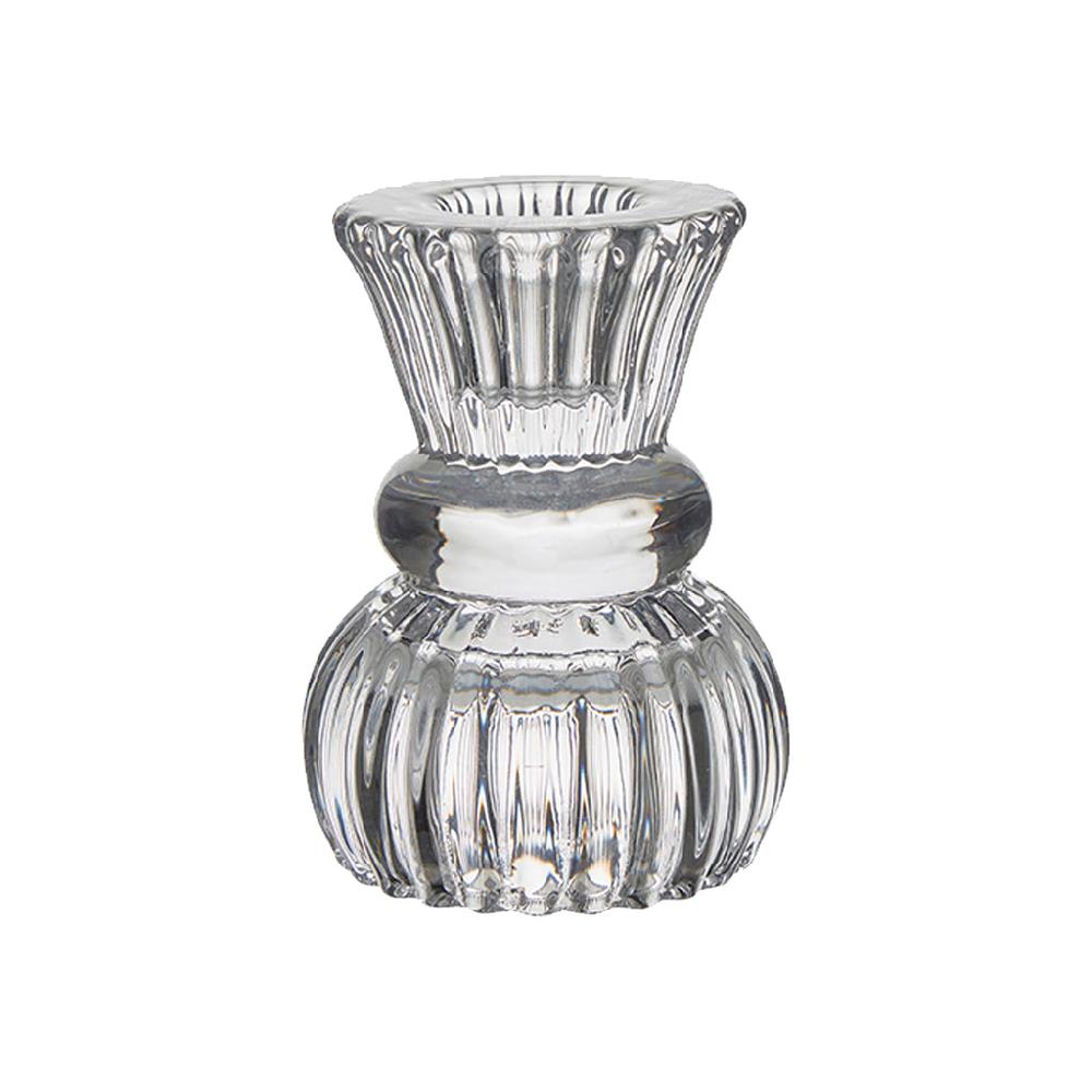 Greige Set Of Six Small Glass Candlesticks