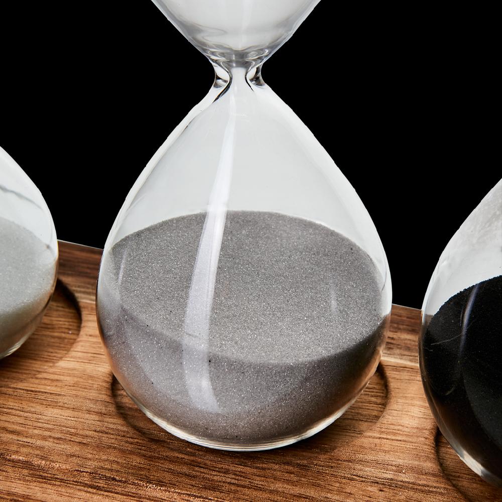 Greige Set Of Three Hourglasses On Wooden Stand