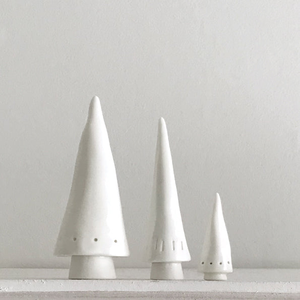greige Set of Three Porcelain Christmas Trees
