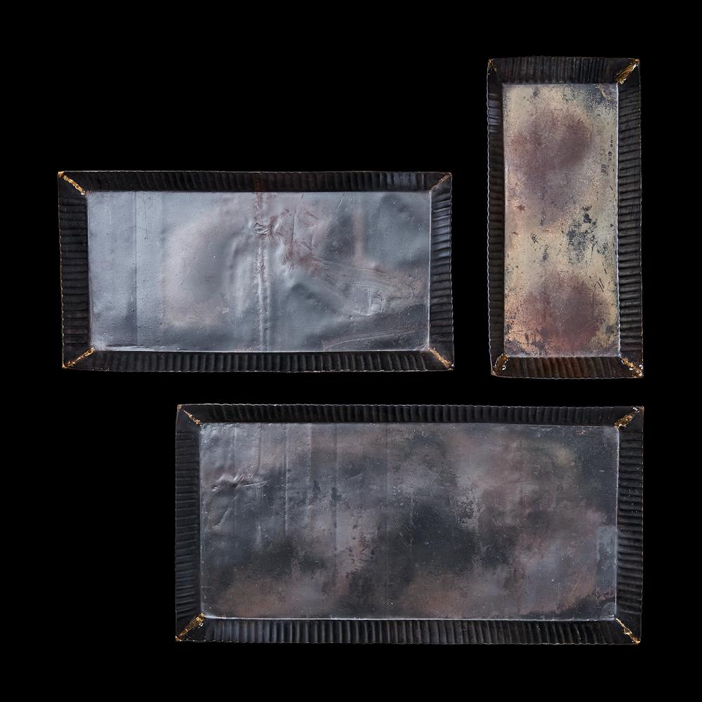 greige Set of Three Recycled Black Iron Trays