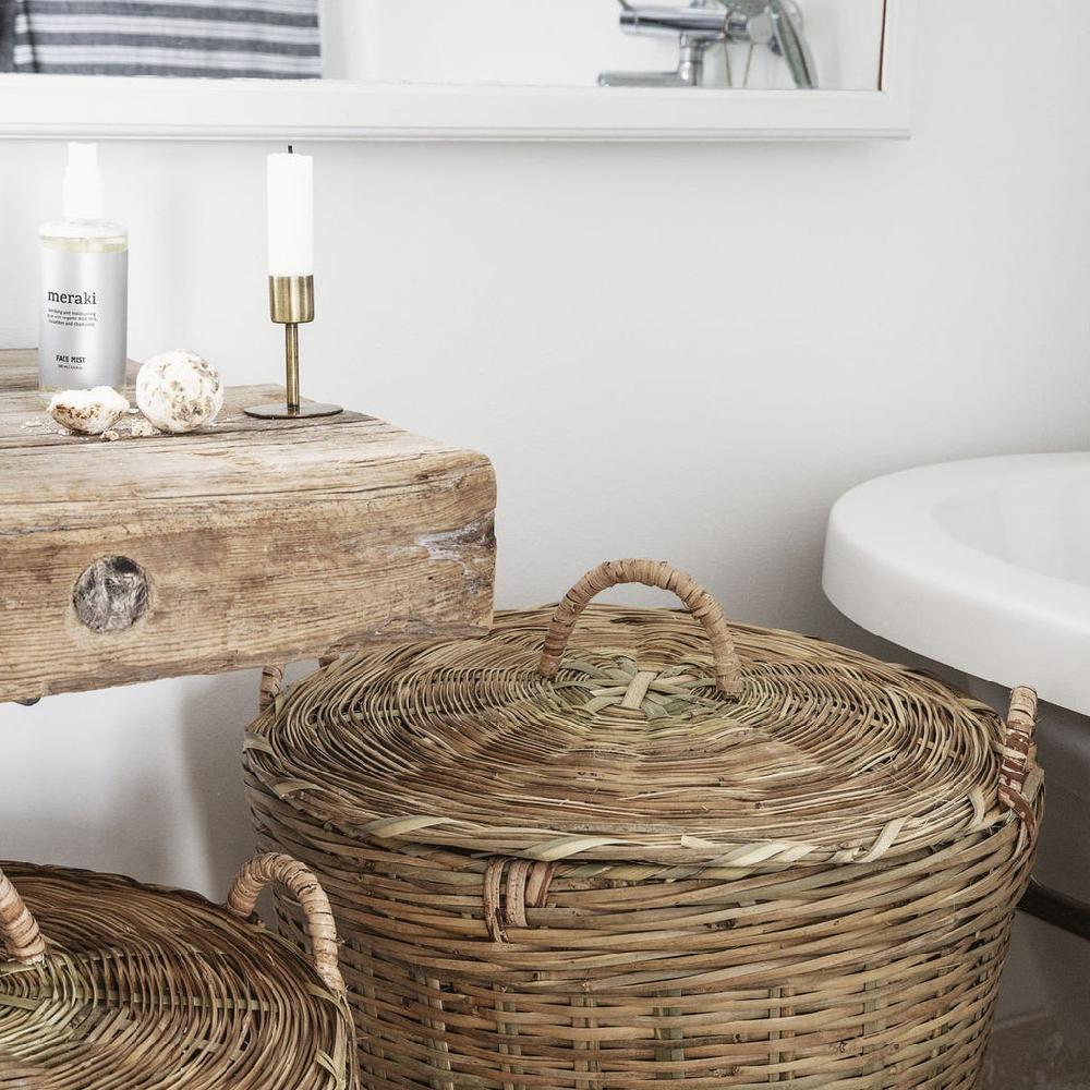 Greige Set Of Two Bamboo Lidded Laundry Baskets