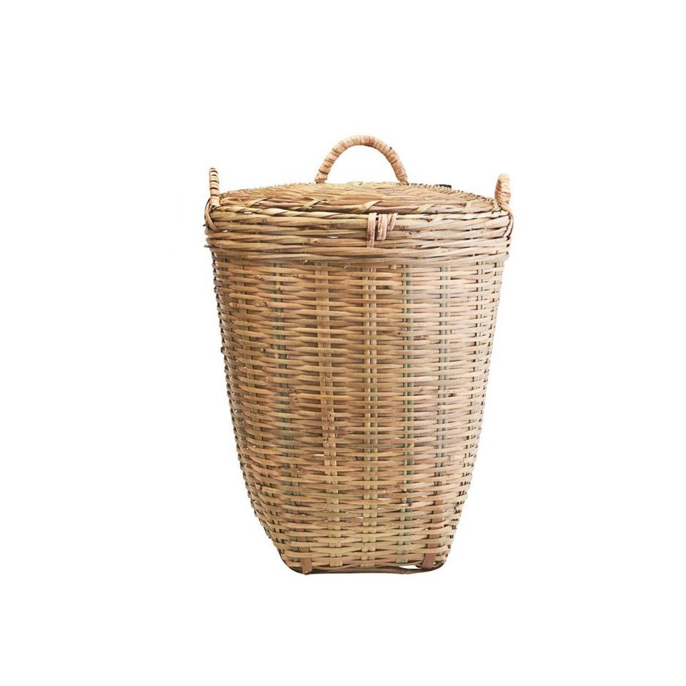Greige Set Of Two Bamboo Lidded Laundry Baskets