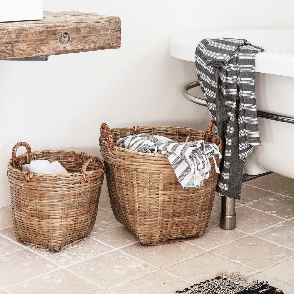 greige Set of Two Bamboo Storage Baskets
