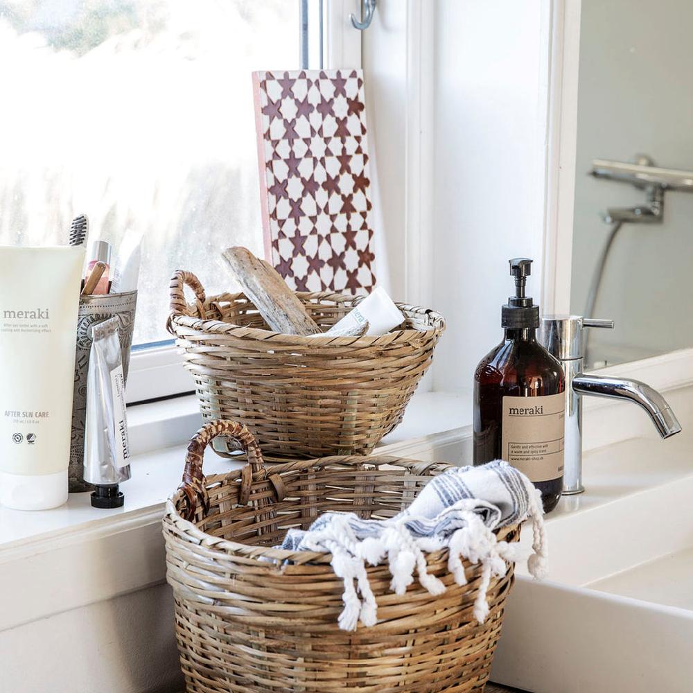 Greige Set Of Two Bamboo Wall Storage Baskets