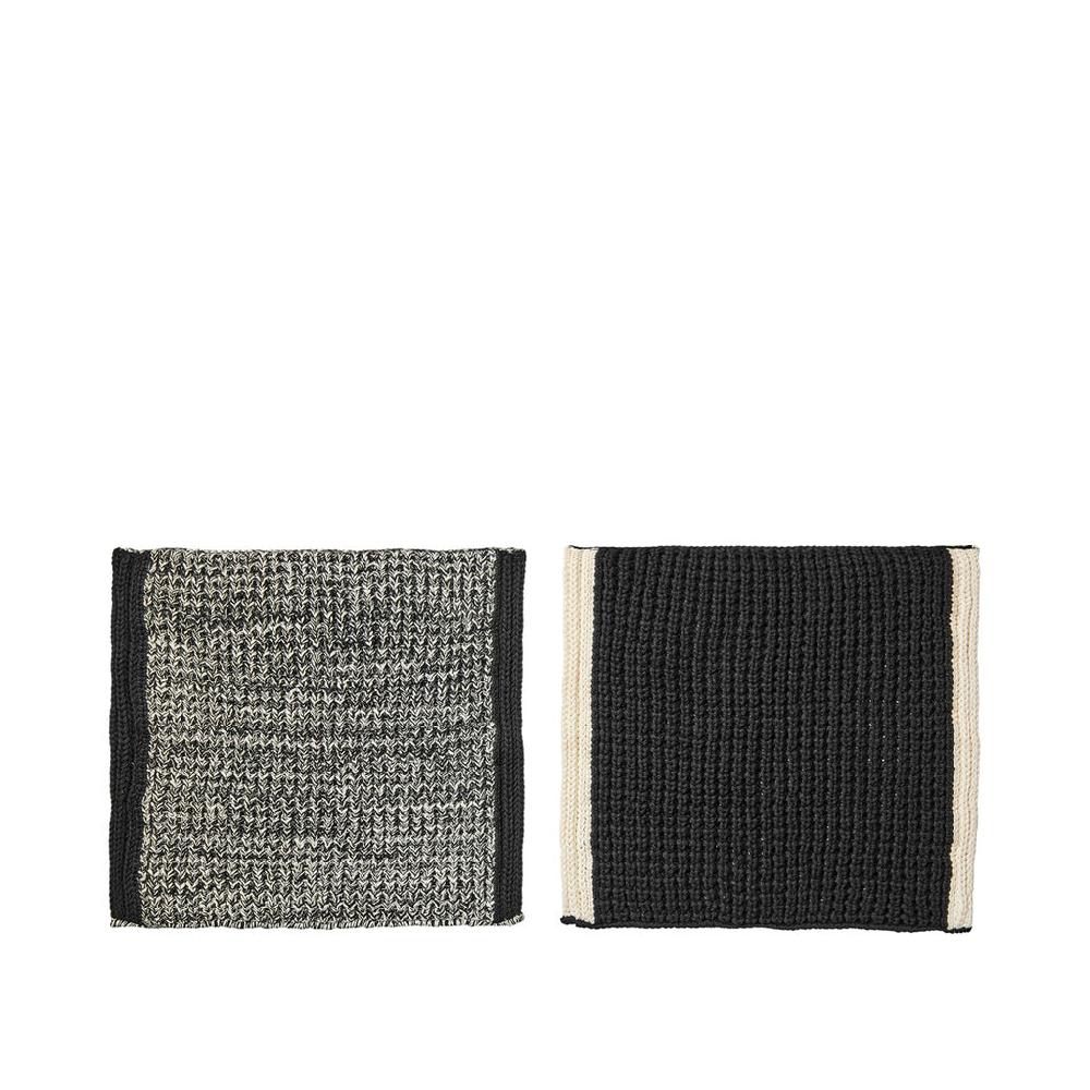 greige Set of Two Cotton Dishcloths - Black