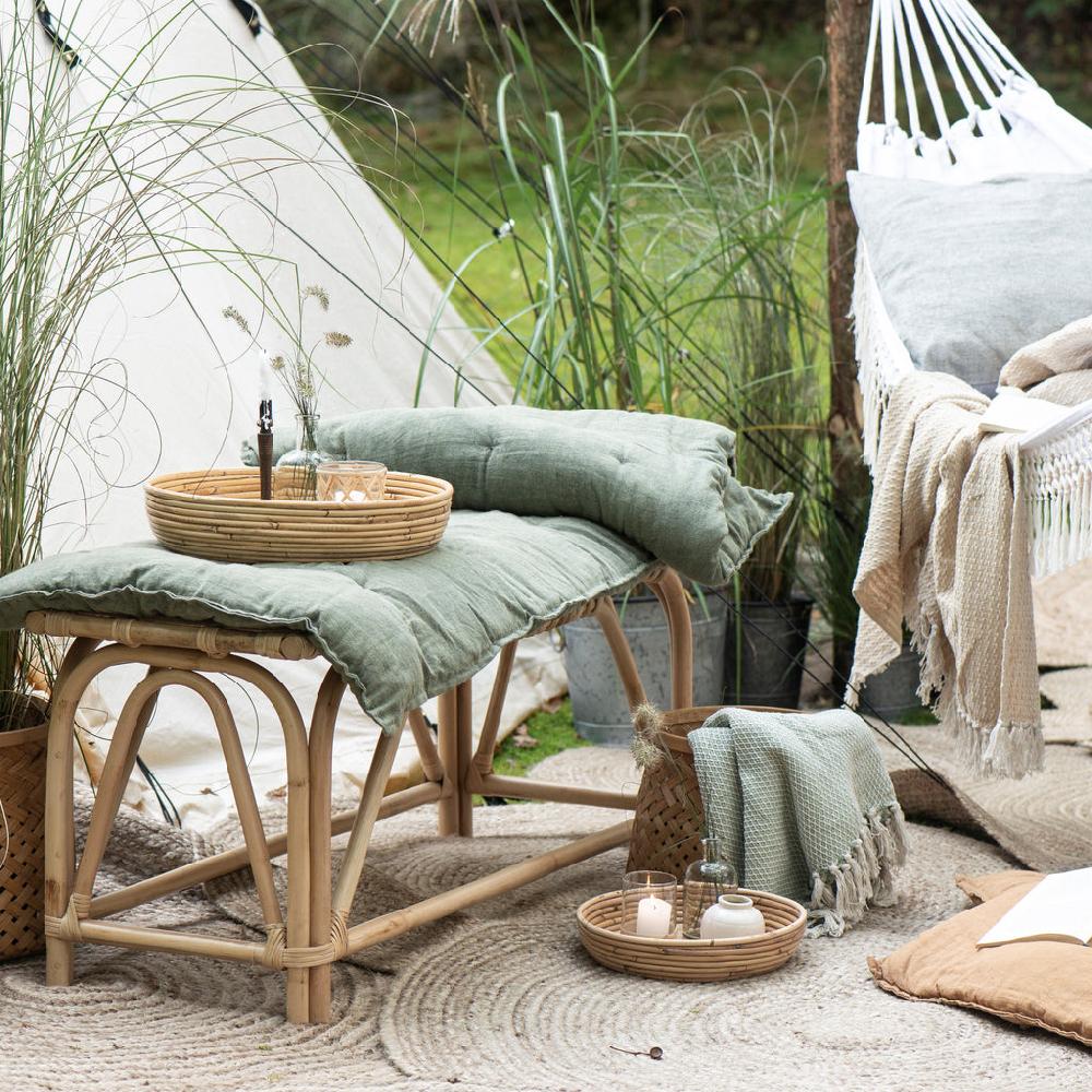Greige Set Of Two Honey Coloured Rattan Trays