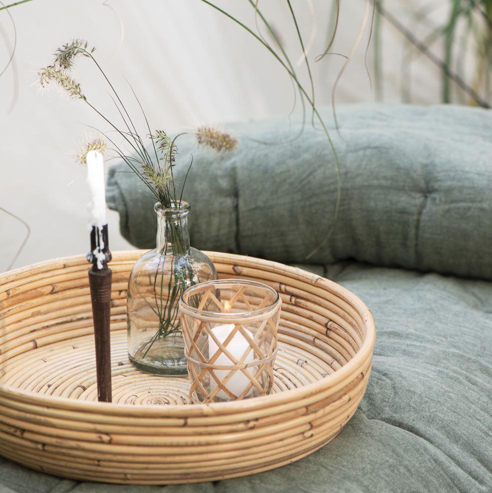Greige Set Of Two Honey Coloured Rattan Trays