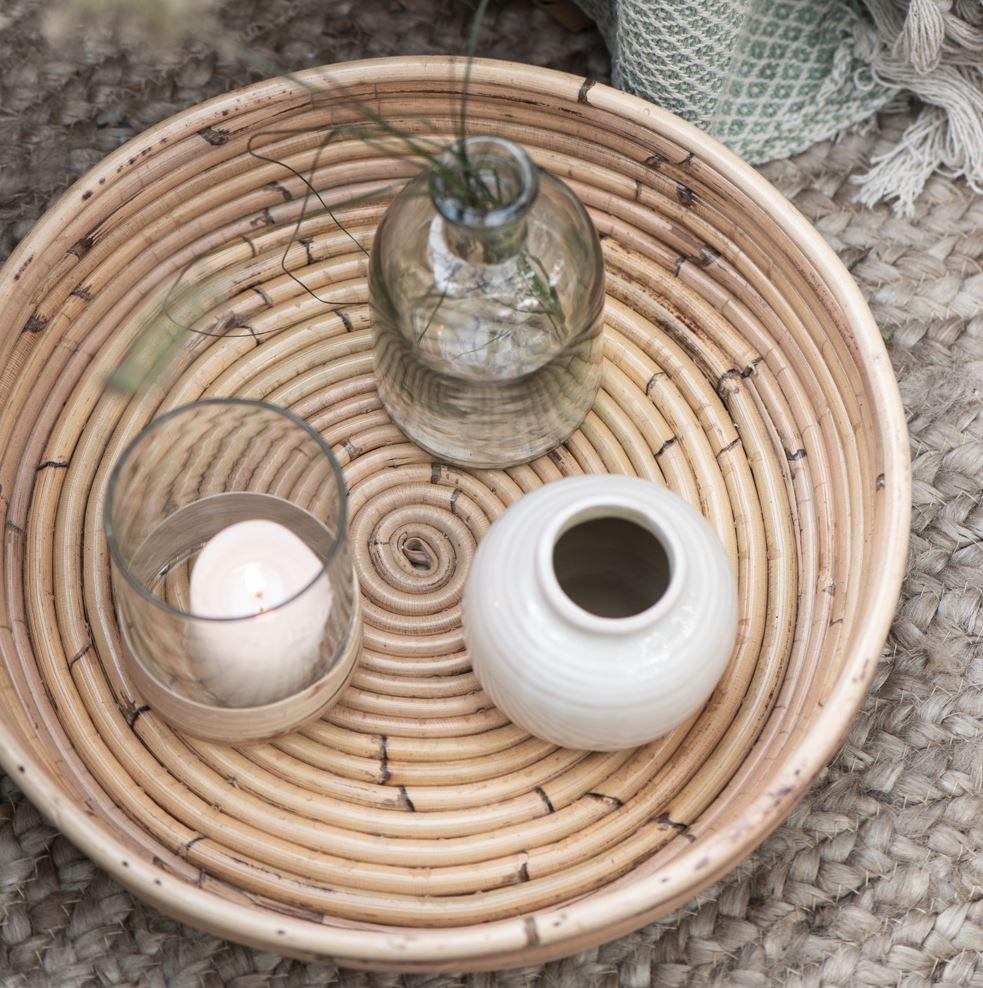 Greige Set Of Two Honey Coloured Rattan Trays