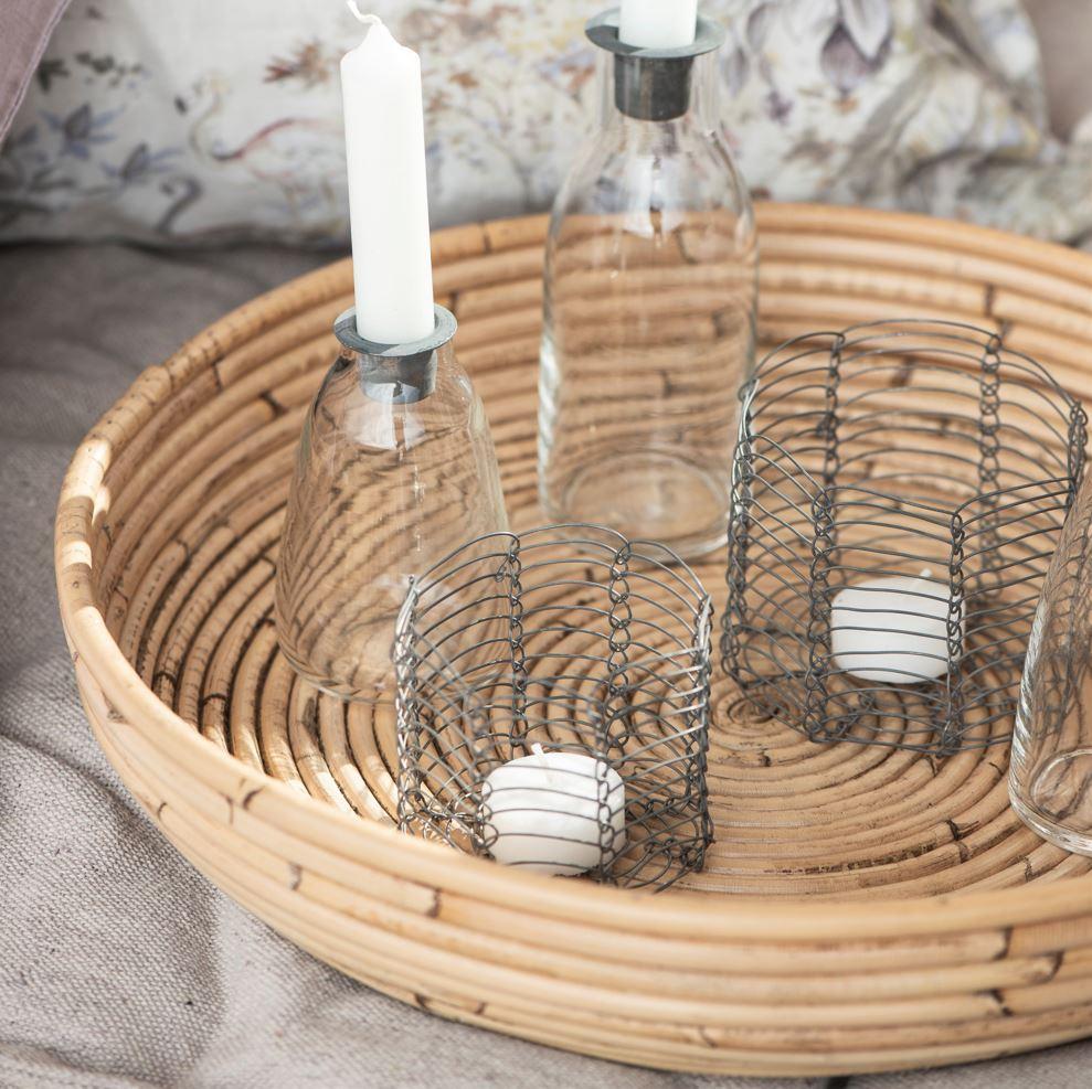 greige Set of Two Honey Coloured Rattan Trays