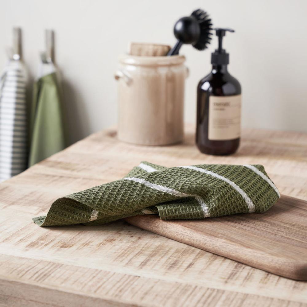 Greige Set Of Two Olive Green Waffle Dish Cloths