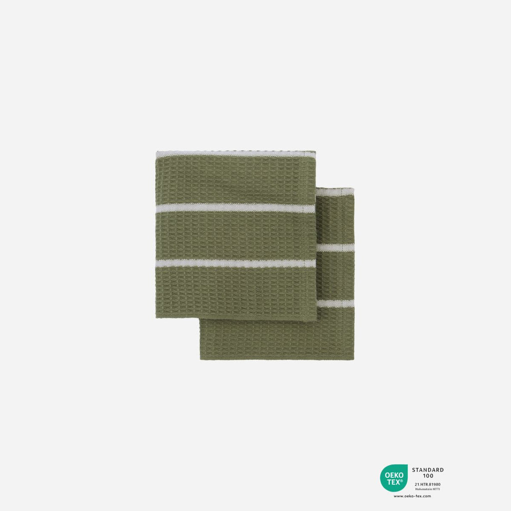 Greige Set Of Two Olive Green Waffle Dish Cloths