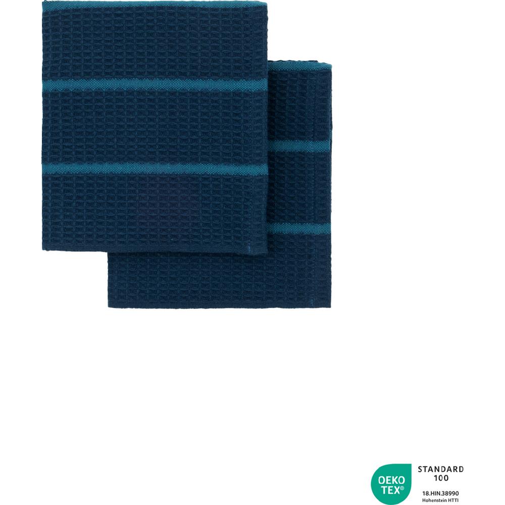 Greige Set Of Two Petrol Blue Waffle Dish Cloths