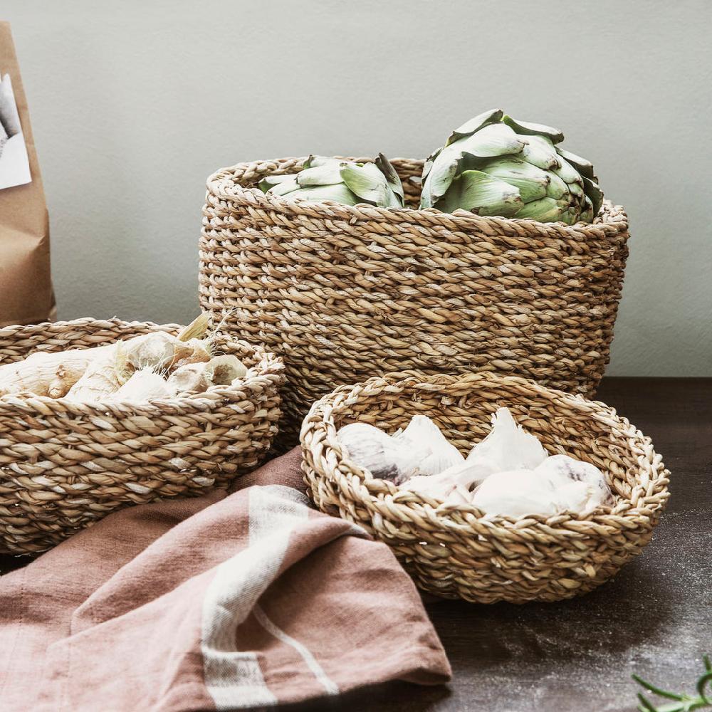 Greige Set Of Two Round Seagrass Bread Baskets