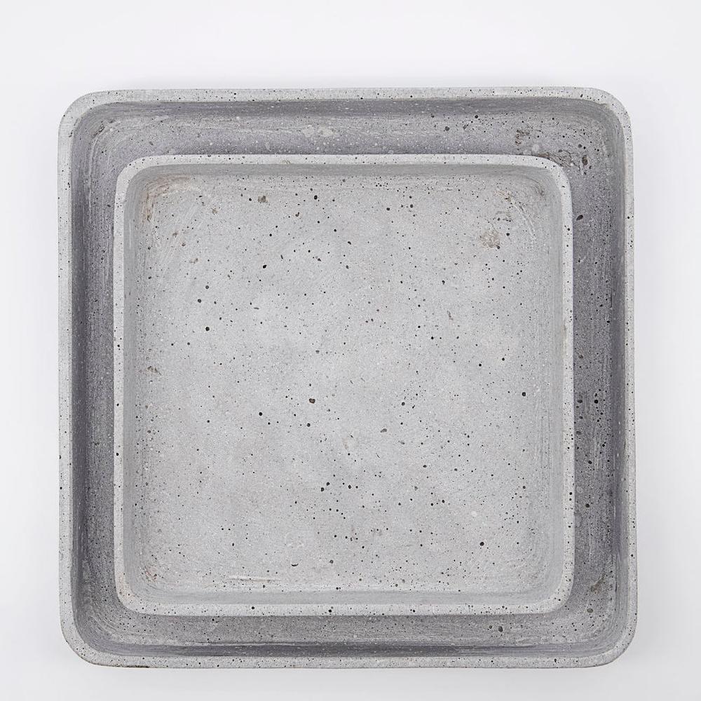 Greige Set Of Two Square Polystone Concrete Trays