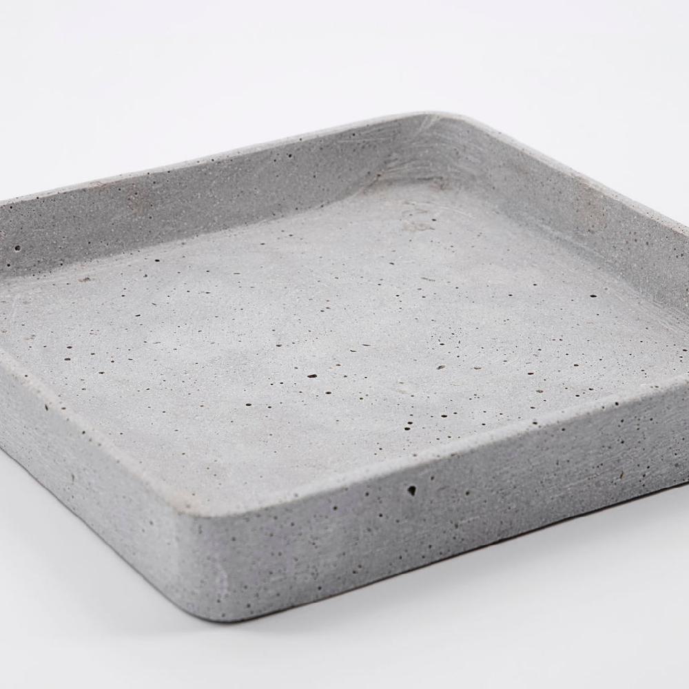 Greige Set Of Two Square Polystone Concrete Trays