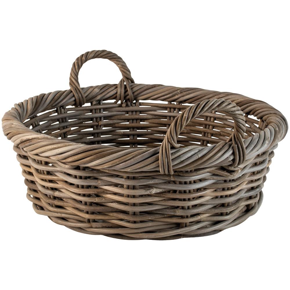 Greige Shallow Round Kubu Rattan Storage Basket