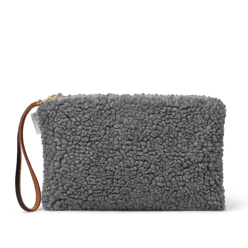 Greige Sherpa Pouch Bag - Grey