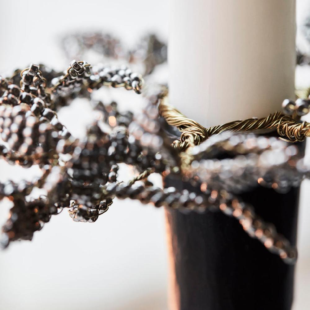 Greige Silver And Black Beaded Candle Ring