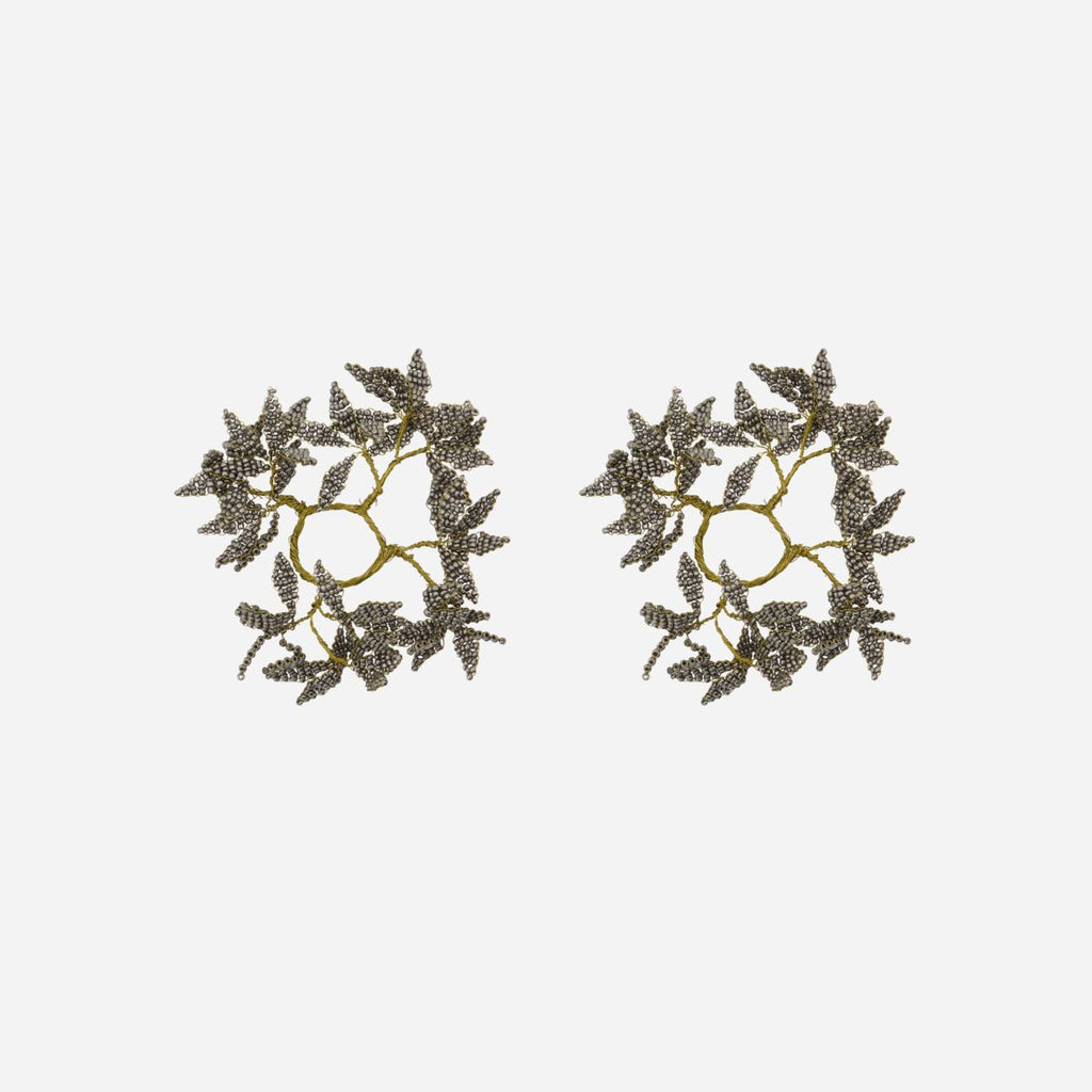 Greige Silver And Black Beaded Candle Ring