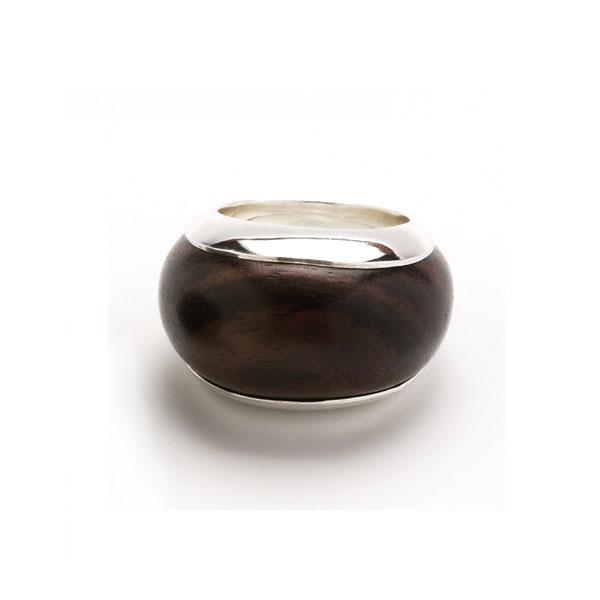 greige Silver Lined Black Wood Ring