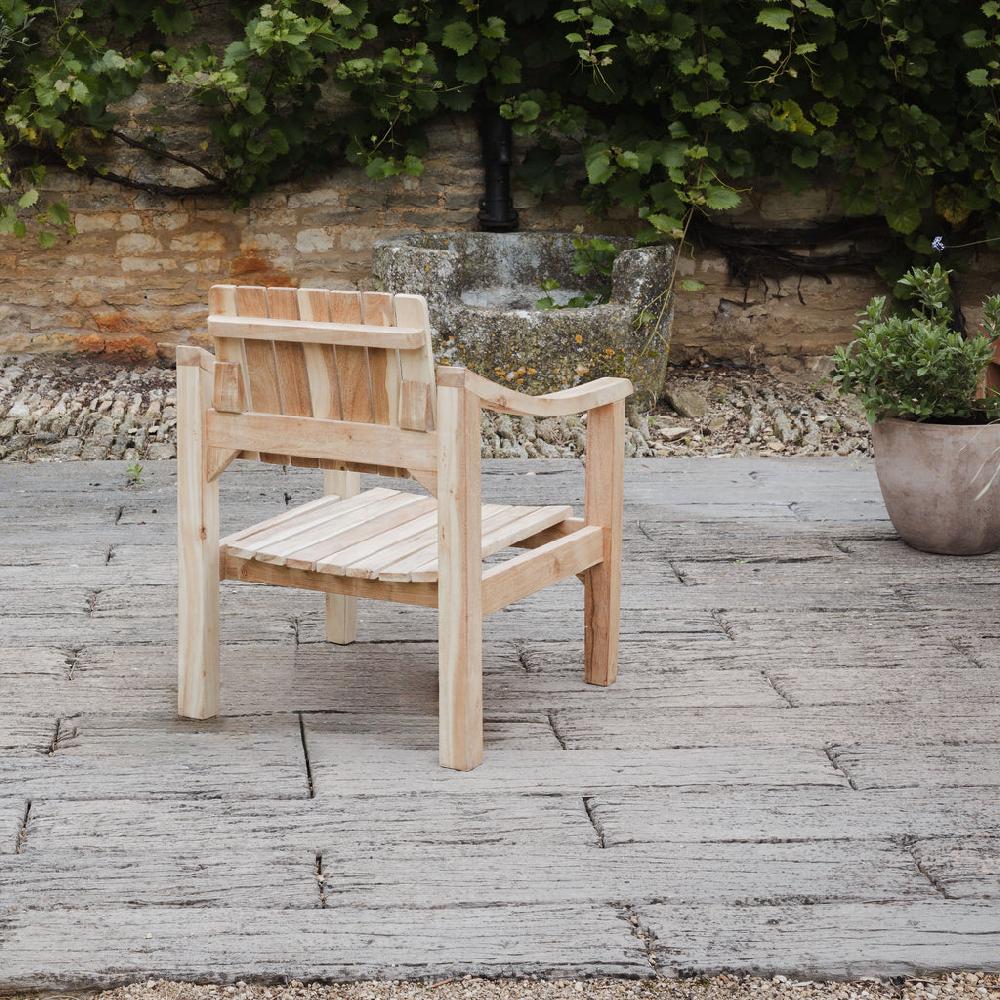 Greige Slatted Natural Acacia Wood Armchair