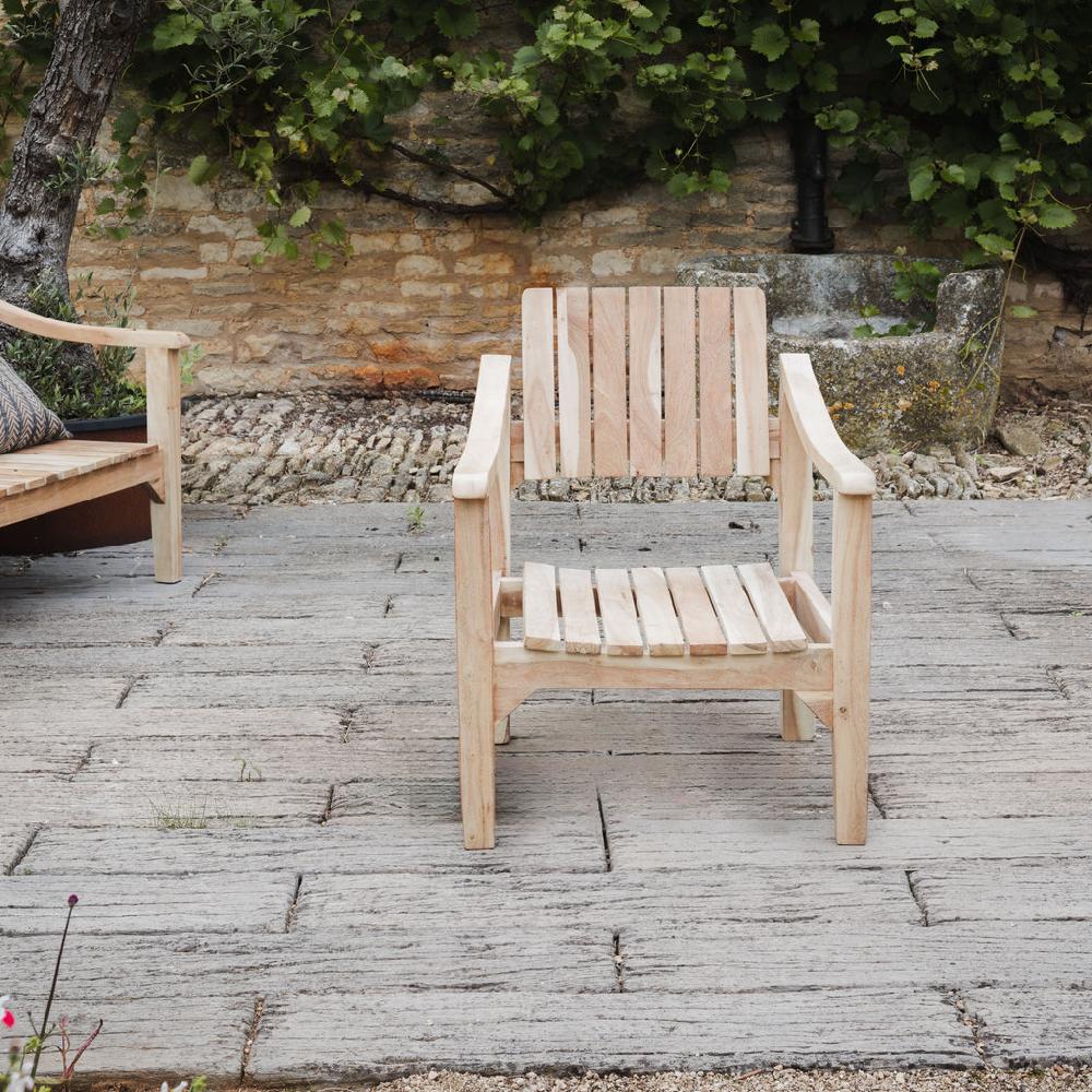 Greige Slatted Natural Acacia Wood Armchair