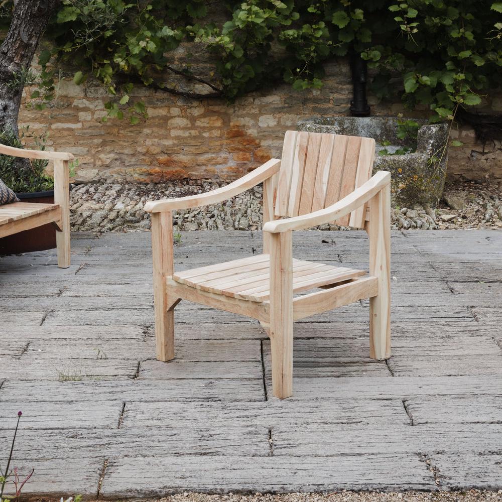 greige Slatted Natural Acacia Wood Armchair