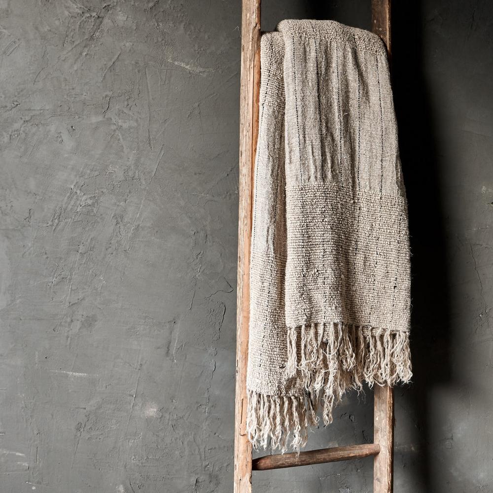 greige Slubby Handwoven Linen Throw