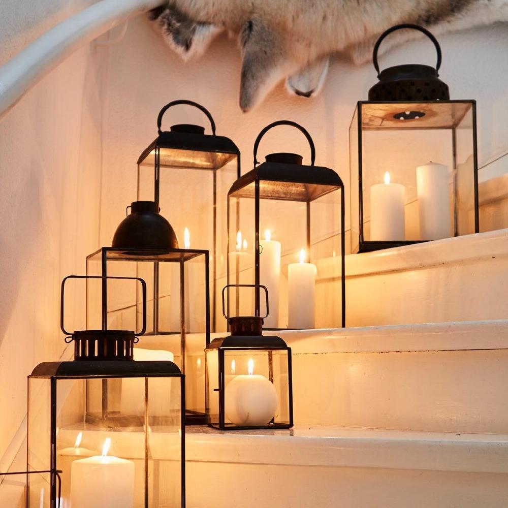 Greige Small Abbie Rustic Matt Black Metal Lantern