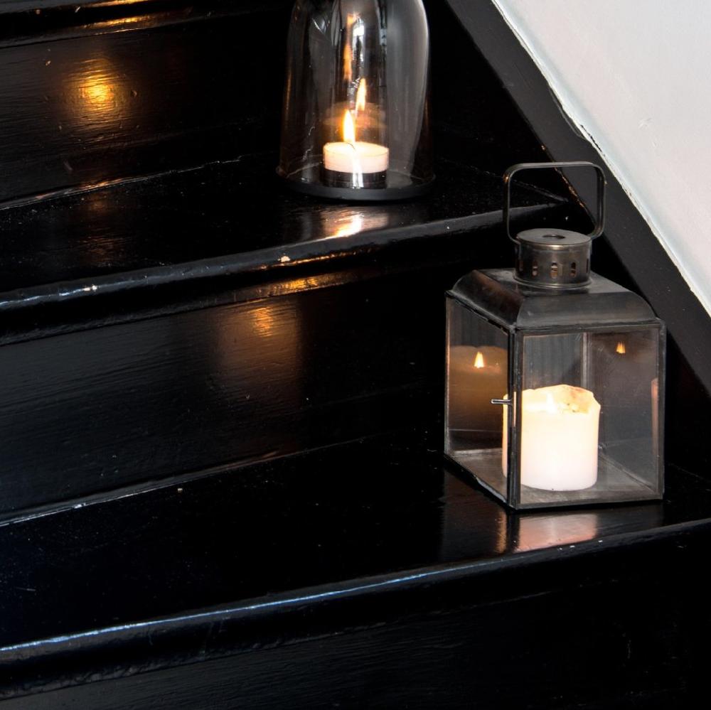 greige Small Abbie Rustic Matt Black Metal Lantern