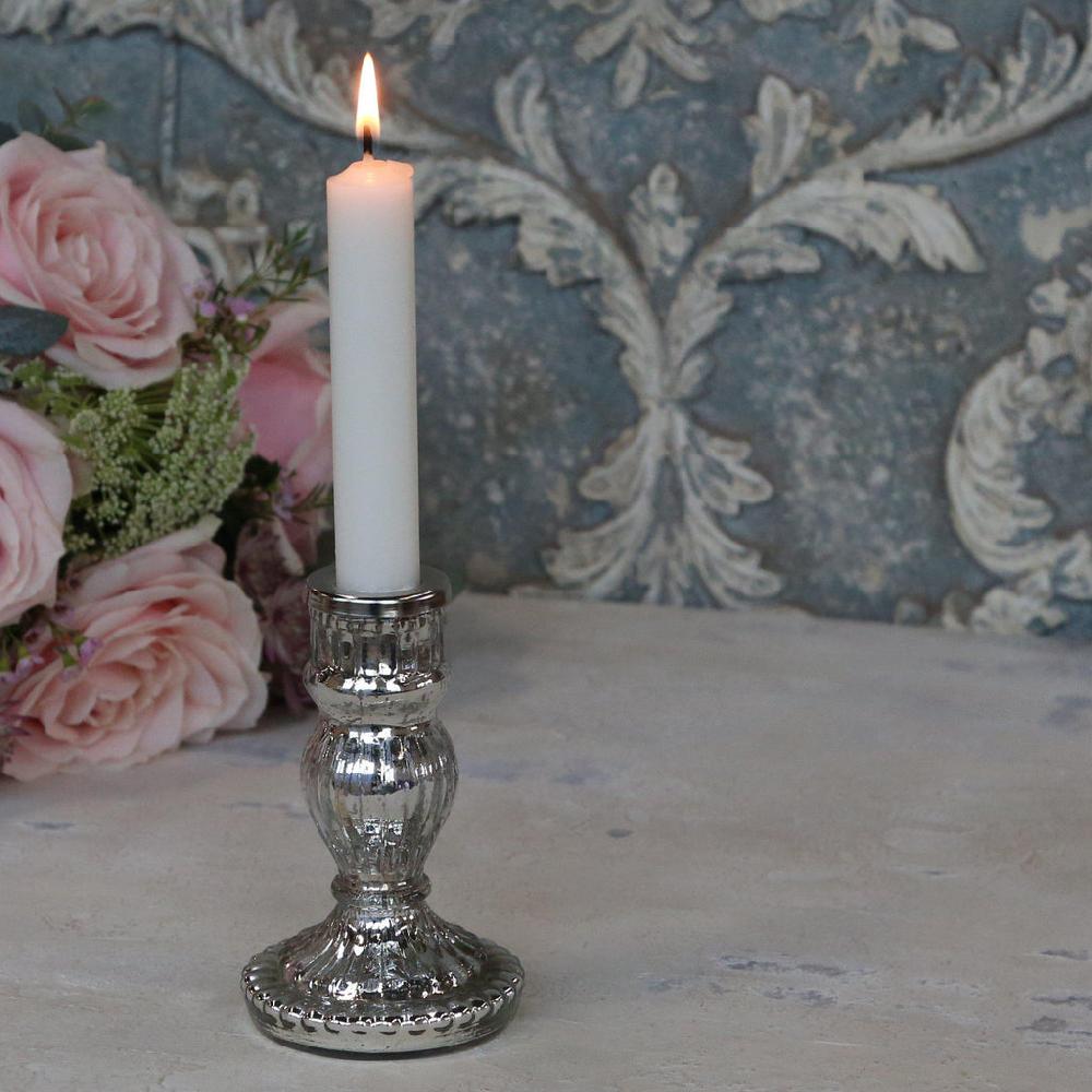 greige Small Antique Silver Glass Candlesticks
