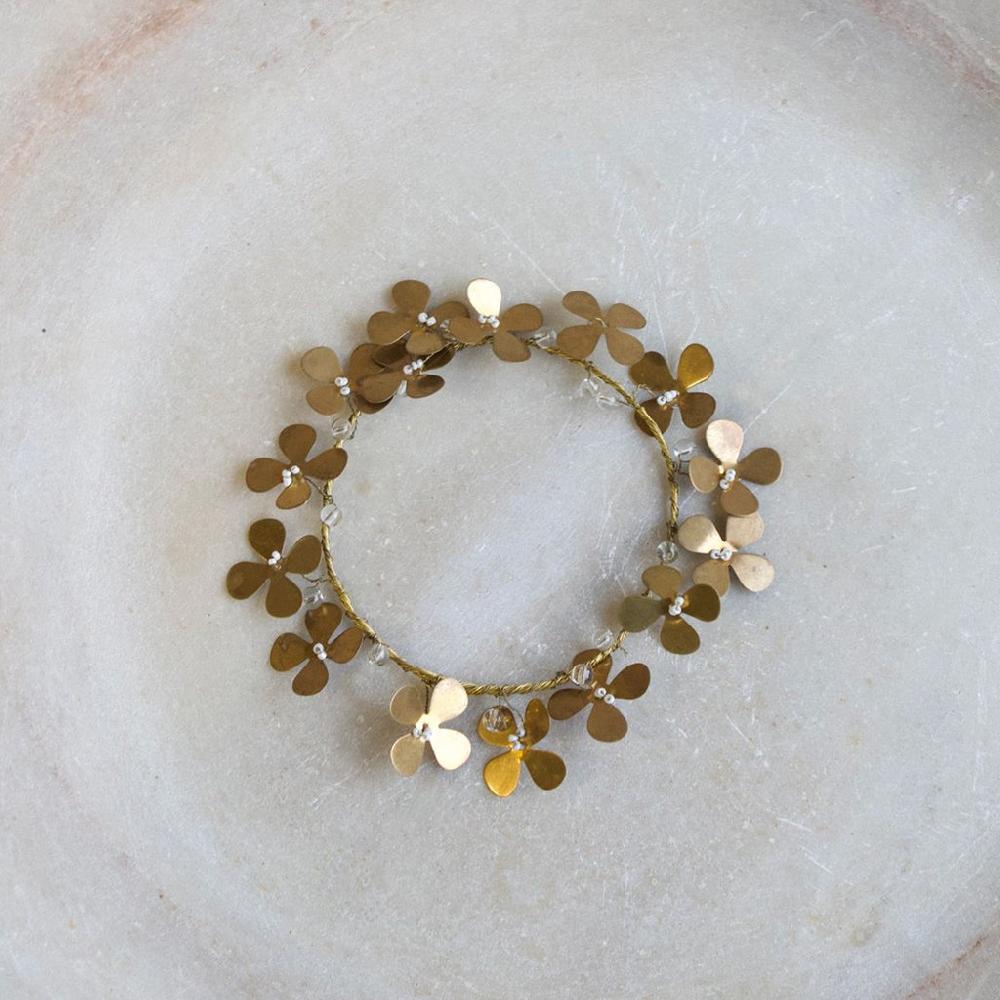 Greige Small Brass Four Leaf Clover Wreath