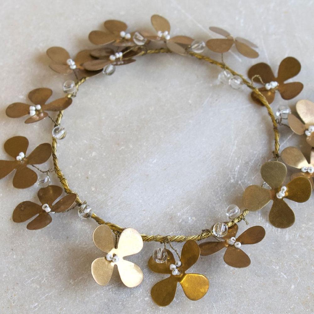 Greige Small Brass Four Leaf Clover Wreath