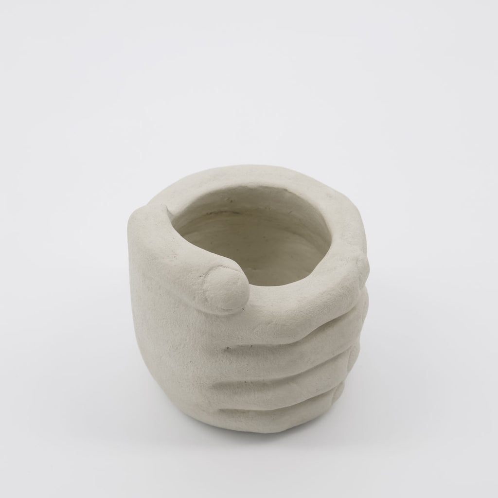 Greige Small Earthenware Hands Storage Pot