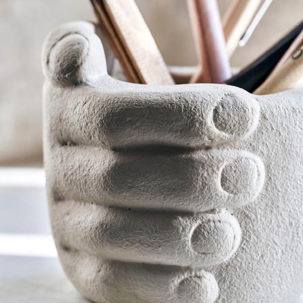 greige Small Earthenware Hands Storage Pot