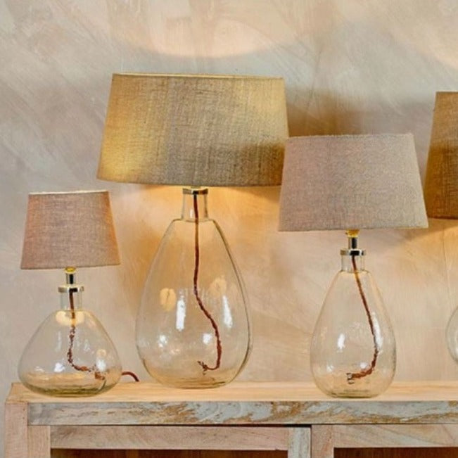 Greige Small Hand Blown Glass Lamp - Bulbous