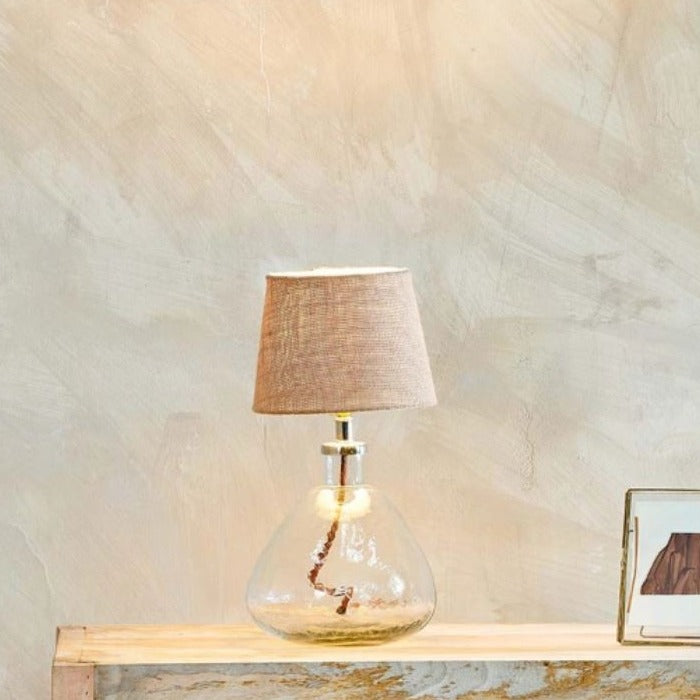 greige Small Hand Blown Glass Lamp - Bulbous