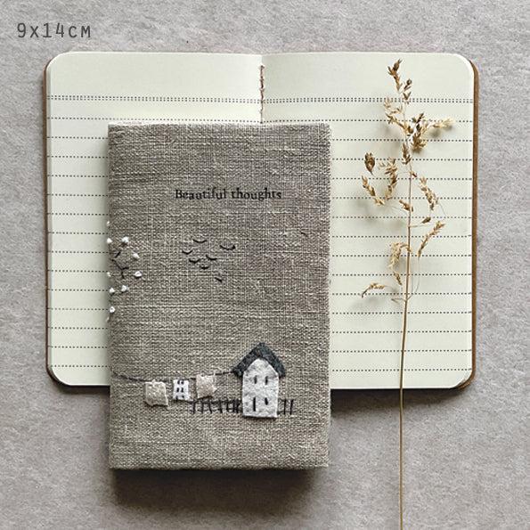 greige Small Linen Notebook - Beautiful Thoughts