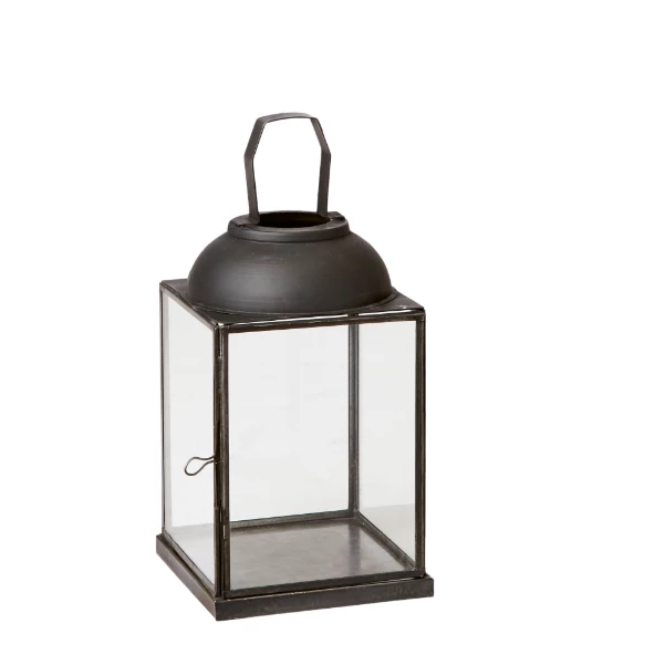 greige Small Lucca Rustic Matt Black Metal Lantern