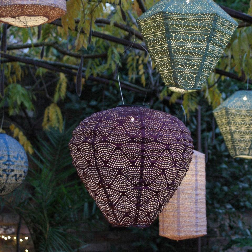 Greige Solar Lantern - Balloon - Dark Red