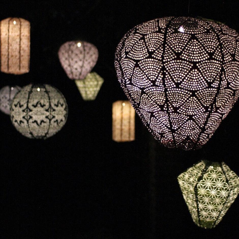 Greige Solar Lantern - Balloon - Dark Red