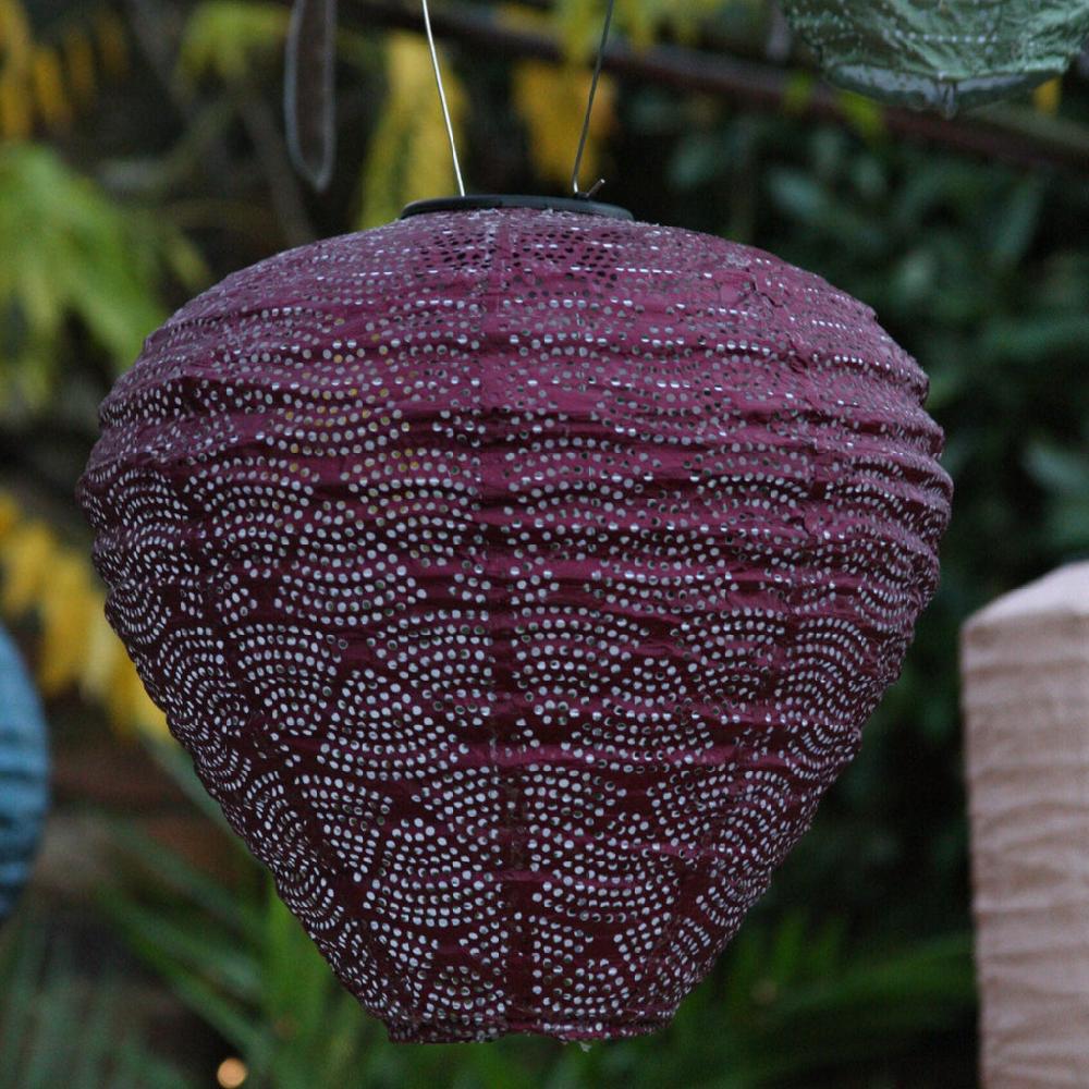 greige Solar Lantern - Balloon - Dark Red