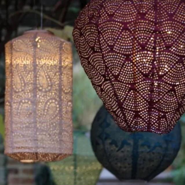 Greige Solar Lantern - Cylinder - Pale Pink